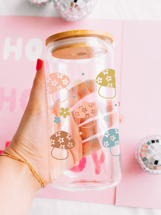 Pastel Mushroom - 16oz Iced Coffee Glass Cup