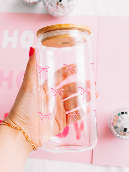 Pink Bows - 16oz Iced Coffee Glass Cup